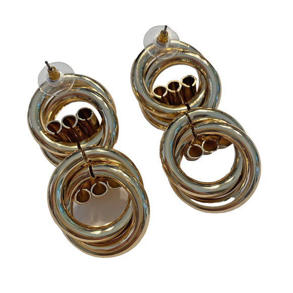 Vintage 1980’s Pierced Earrings Statement Runway Gold Chunky Tubular Chains - Picture 5 of 10